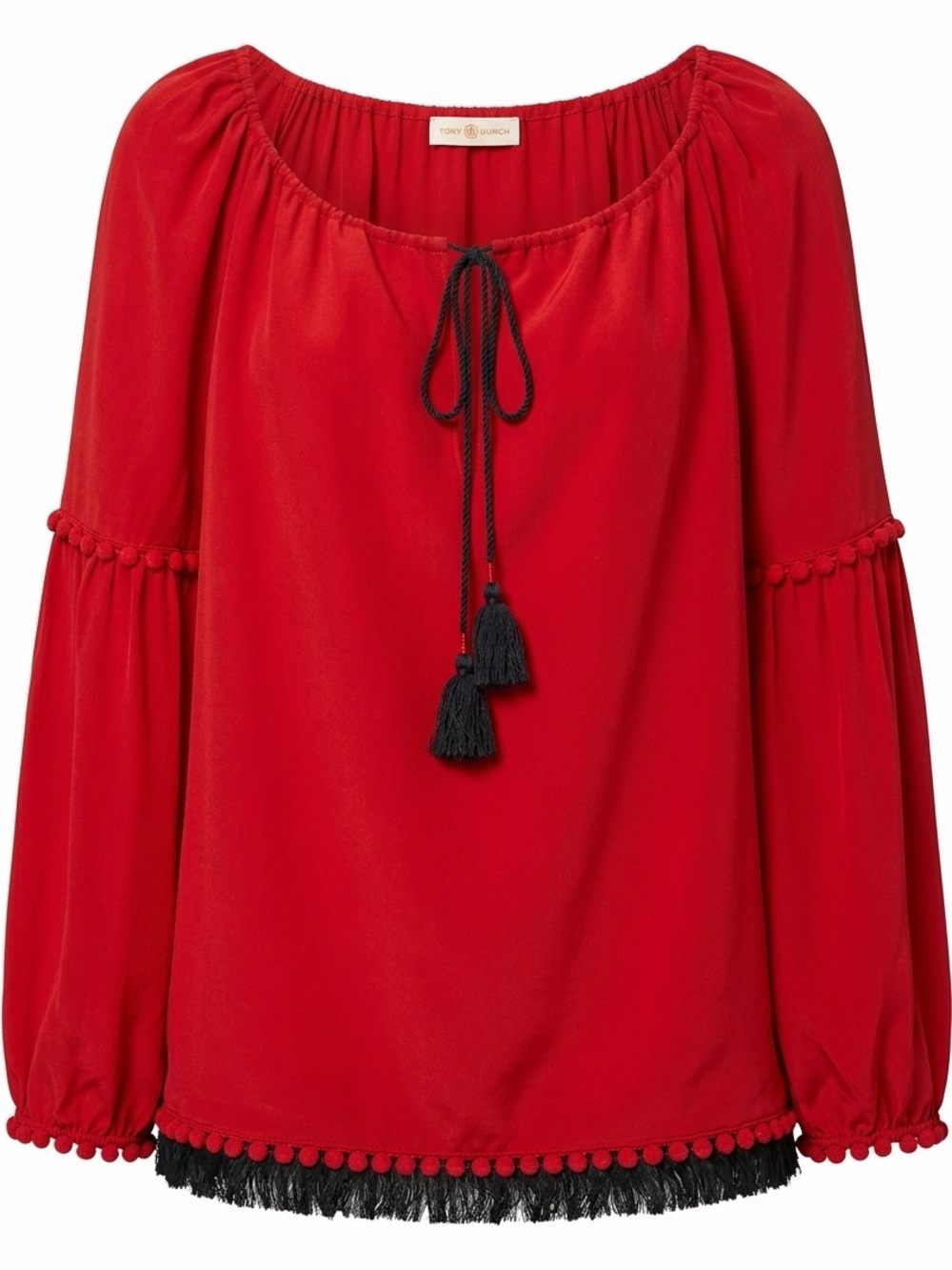 Tory Burch Red Boho Tassel Peasant Blouse
